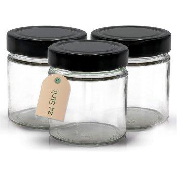 Das AZ-Produktbild zeigt das folgende Produkt: Apoidea – Marmeladengläser 250g mit Deckel in Schwarz 24 Stück
