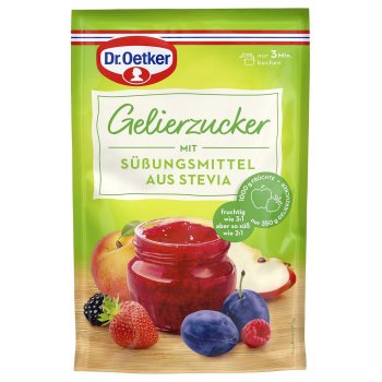 Das AZ-Produktbild zeigt das folgende Produkt: Dr. Oetker Gelierzucker mit Süßungsmittel aus Stevia