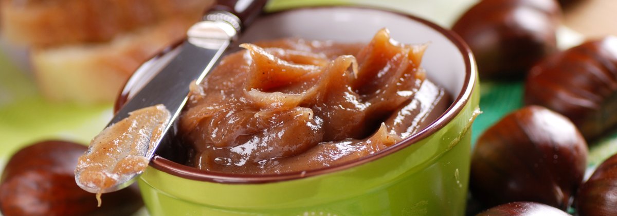 Sie sehen das Titelbild zum Beitrag mit dem Thema: Hausgemachte Maronenmarmelade